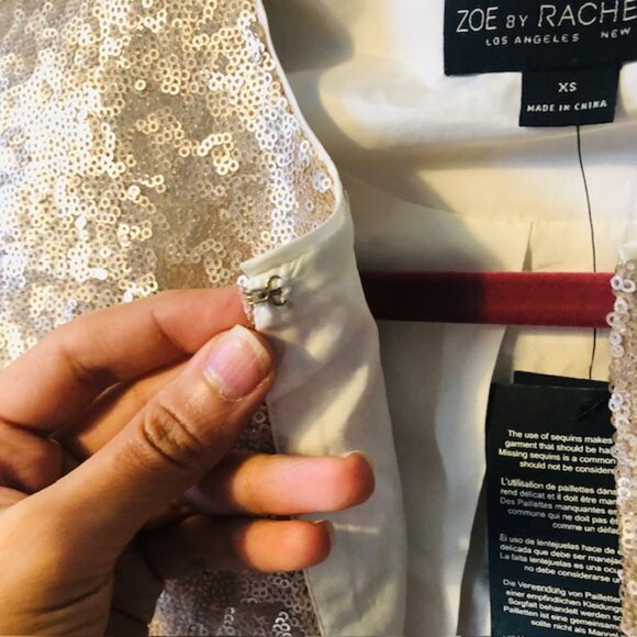 Zoe by Rachel Zoe Champagne Sequin Cropped Blazer Jacket, Size XS, Gold, Elegant - Picture 7 of 9